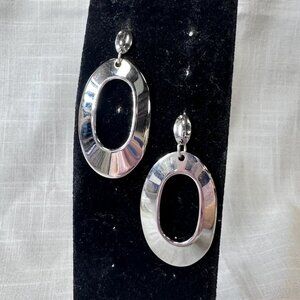 Stately Steel Large Open Oval Drop Earrings